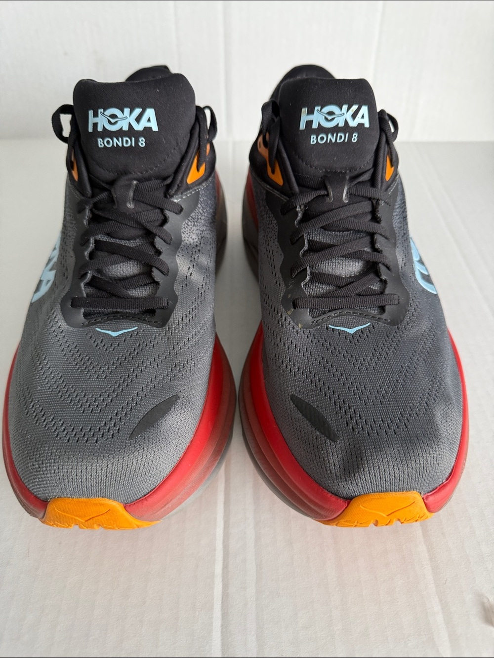 Hoka Bondi 8 Men's Running Shoes - Gray with Red & Orange No Insoles Sz 16EE New